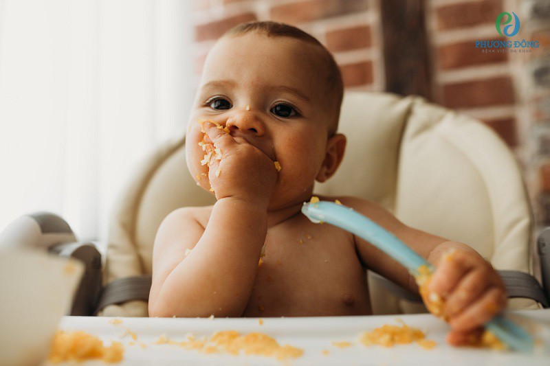 Thưởng thức đa dạng thức ăn bao gồm cả chất đạm giúp trẻ thích thú tìm hiểu món ăn hơn