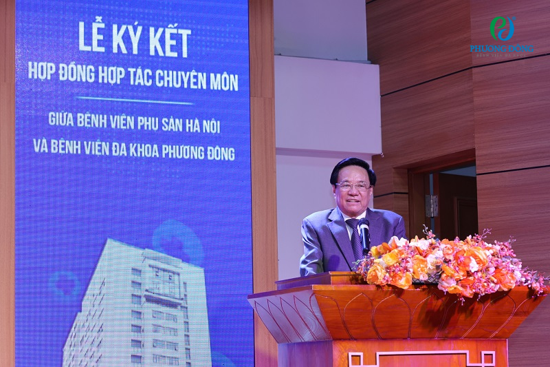 PGS.TS.BS Nguyễn Trung Chính - Giám đốc Bệnh viện Đa khoa Phương Đông phát biểu tại buổi lễ.