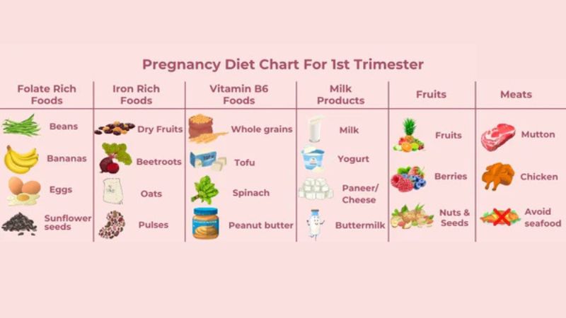 Minh hoạ thực đơn cho bà bầu vào tam cá nguyệt đầu tiên