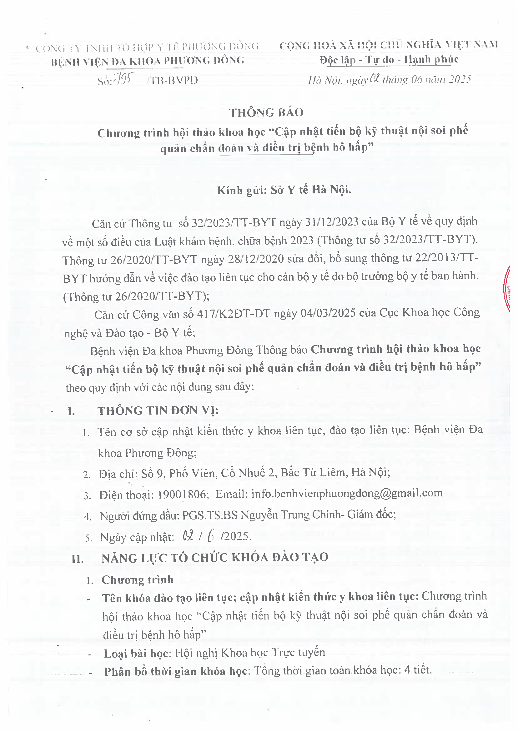 THÔNG BÁO: Chương trình hội thảo khoa học 