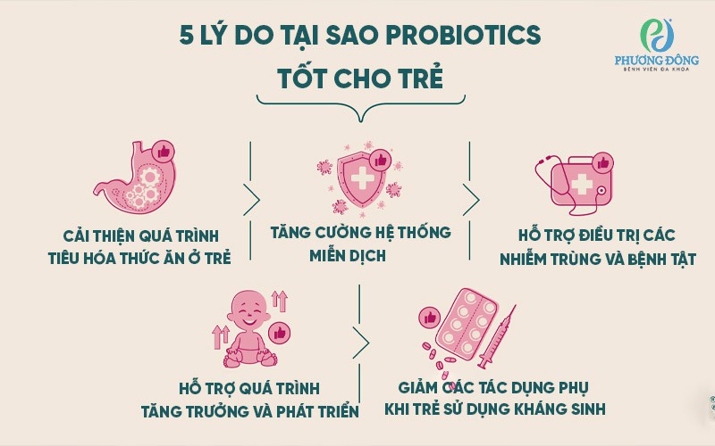 Men vi sinh mang lại rất nhiều lợi ích khác nhau cho hệ tiêu hoá của trẻ