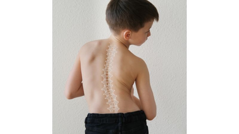 Những đứa trẻ bị cong vẹo cột sống thường có vai không cân xứng và đầu lệch sang 1 bên