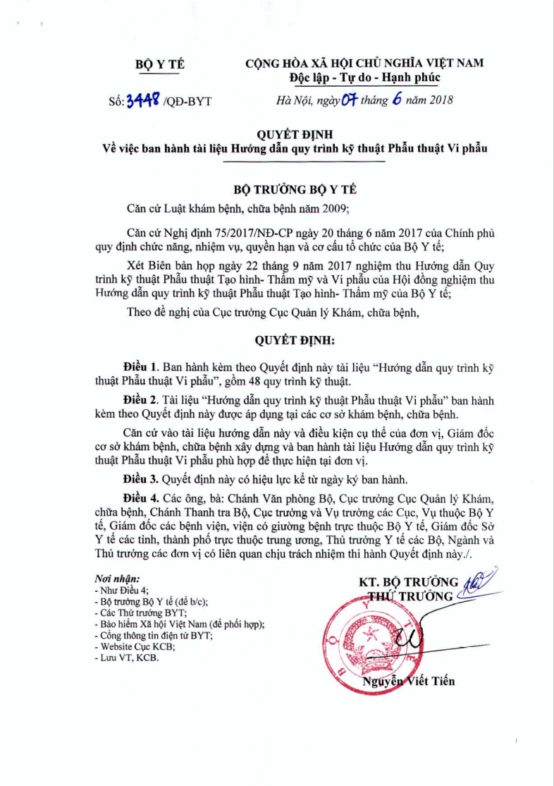 Hướng dẫn quy trình kỹ thuật Vi phẫu (QĐ 3448/QĐ-BYT 07/6/2018)