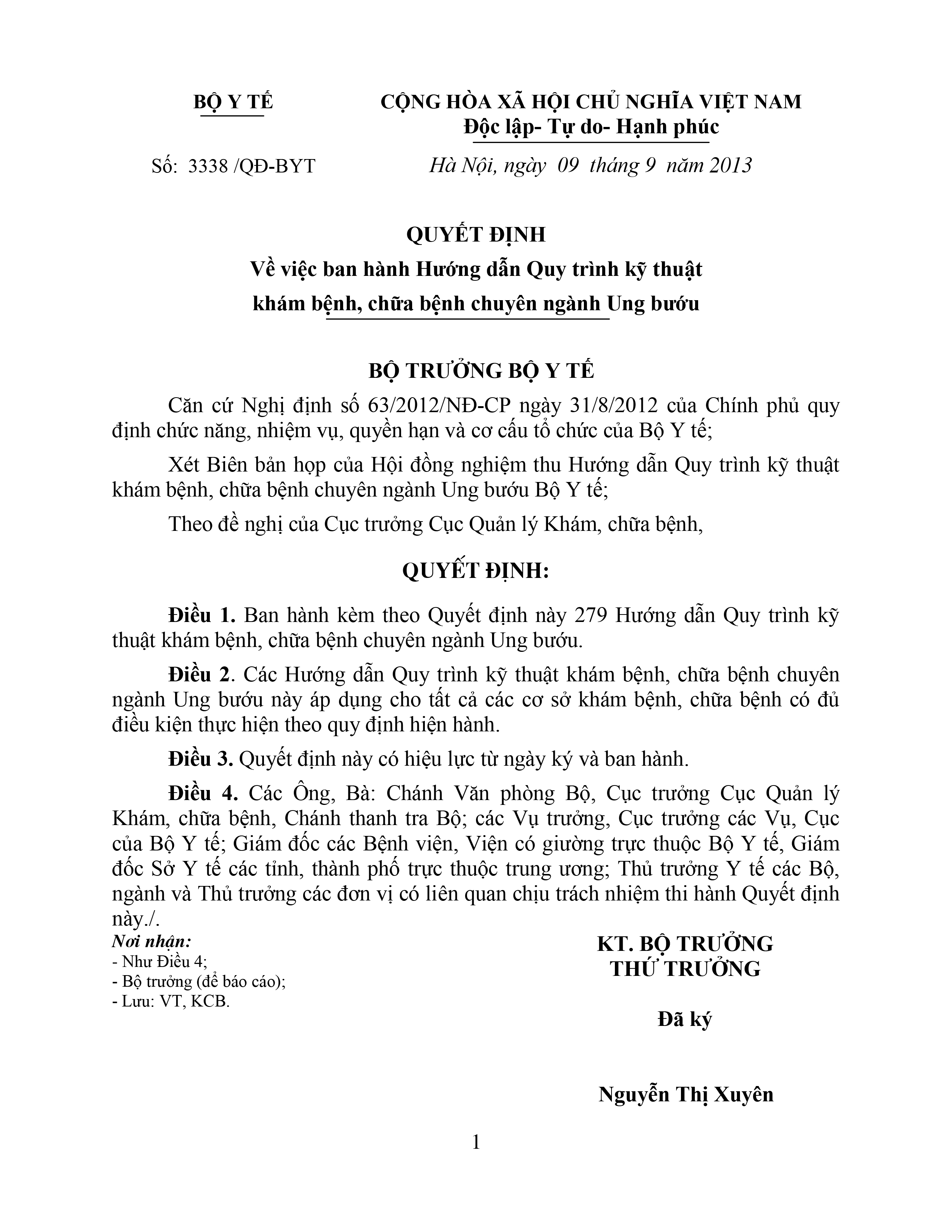 Quy trình kỹ thuật khám bệnh, chữa bệnh chuyên ngành Ung bướu (QĐ 3338/QĐ-BYT 09/09/2013)
