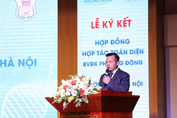 Chủ tịch Nguyễn Thanh Việt  trong lễ ký kết hợp tác toàn diện bệnh viện đa khoa Phương Đông với đại học Y Hà Nội